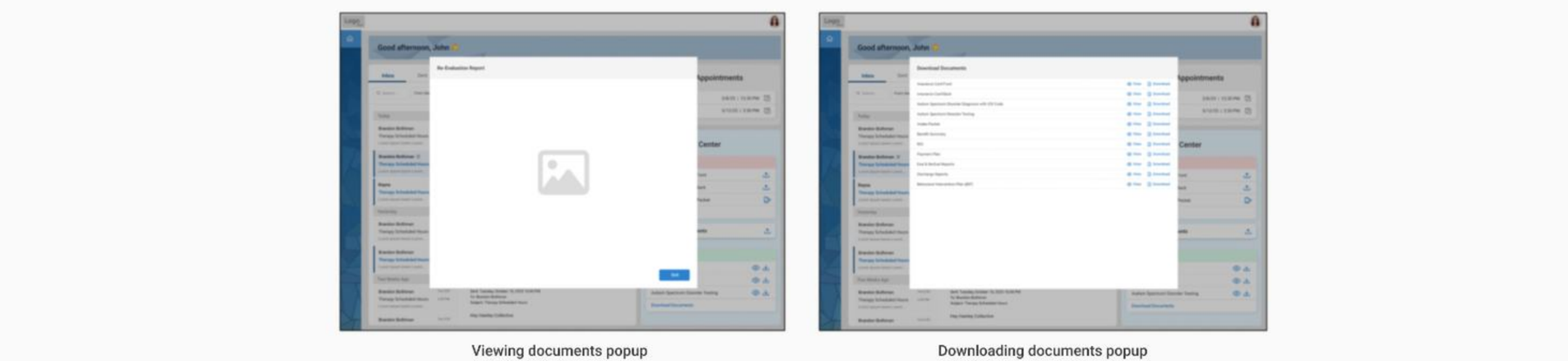 Viewing documents popup and downloading documents popup