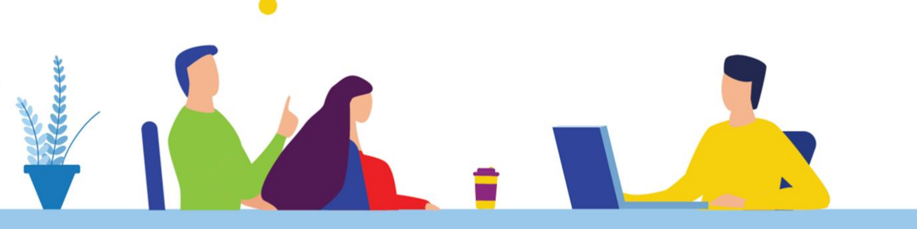 Illustration of coworkers collaborating at a desk