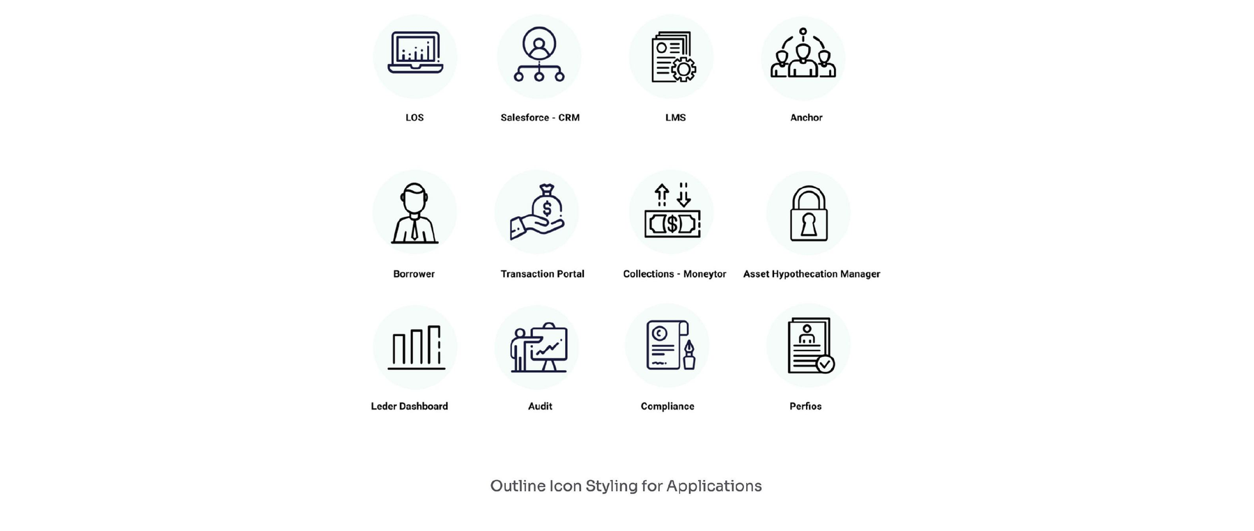 Outline icon styling for the twelve connected applications