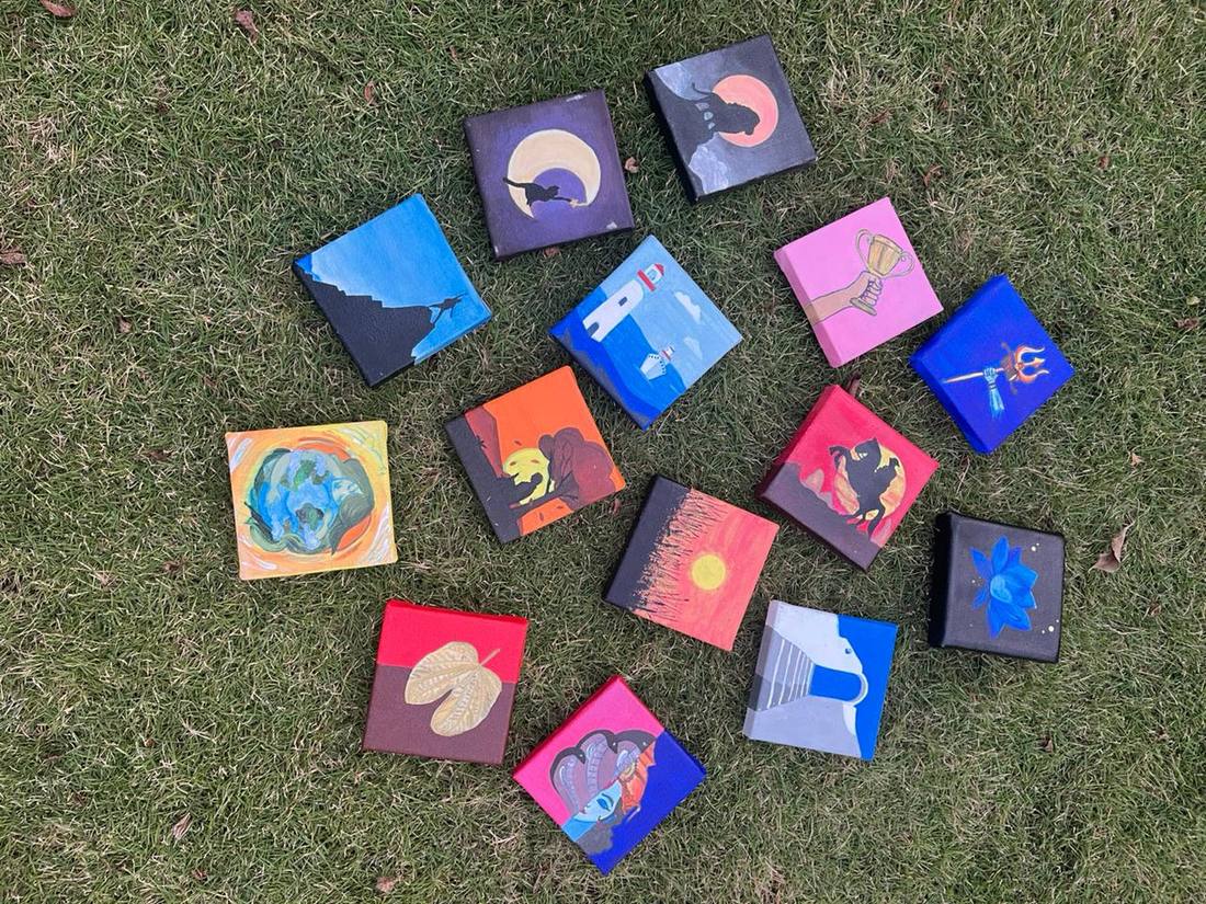 A collection of small acrylic canvases